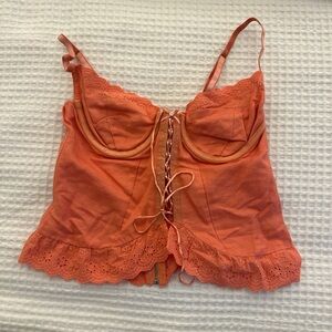 Lace-Up Pink/Orangeish Camisole Top